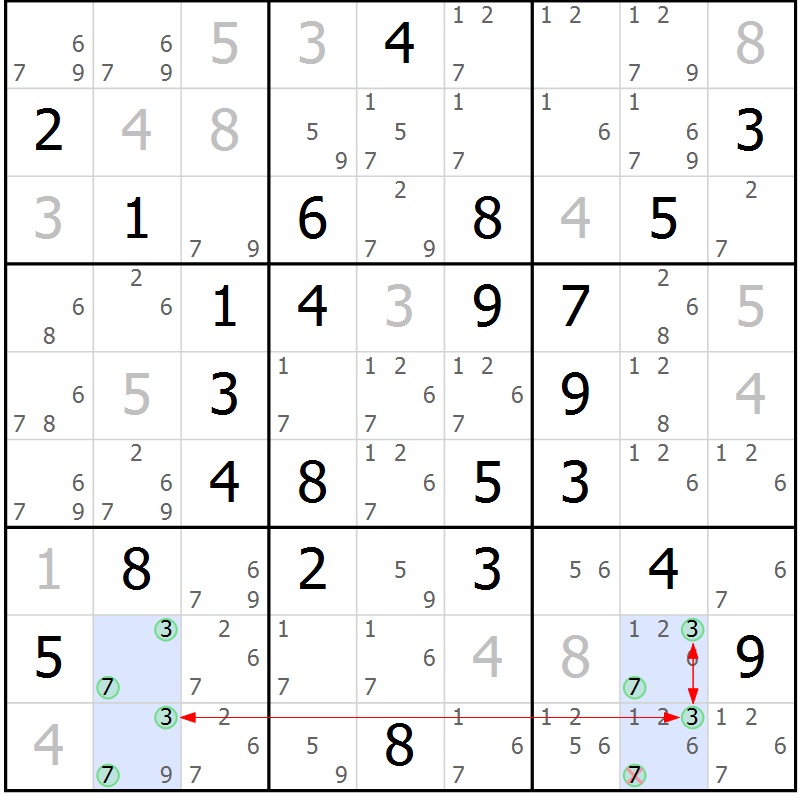Position des candidats pour la solution de la Gr 30 page 33 du magazine de sudoku Maestro n° 085