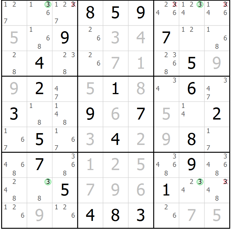 Position des candidats pour la solution de la Gr 31 page 34 du magazine de sudoku Maestro n° 085