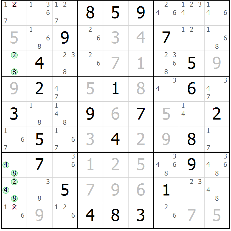 Position des candidats pour la solution de la Gr 31 page 34 du magazine de sudoku Maestro n° 085