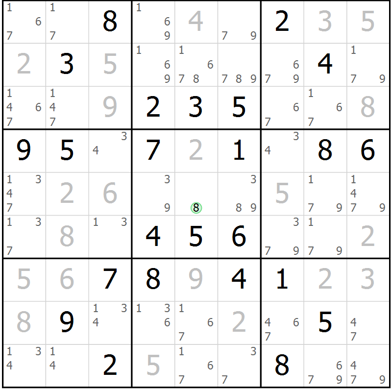 Position des candidats pour la solution de la Gr 32 page 35 du magazine de sudoku Maestro n° 085