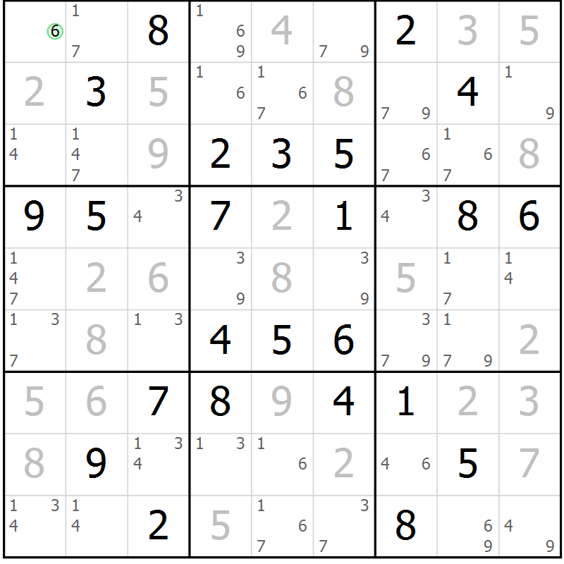 Position des candidats pour la solution de la Gr 32 page 35 du magazine de sudoku Maestro n° 085
