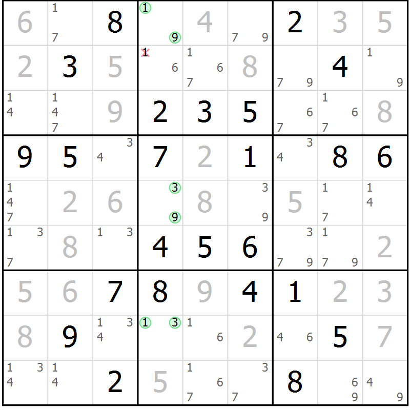 Position des candidats pour la solution de la Gr 32 page 35 du magazine de sudoku Maestro n° 085
