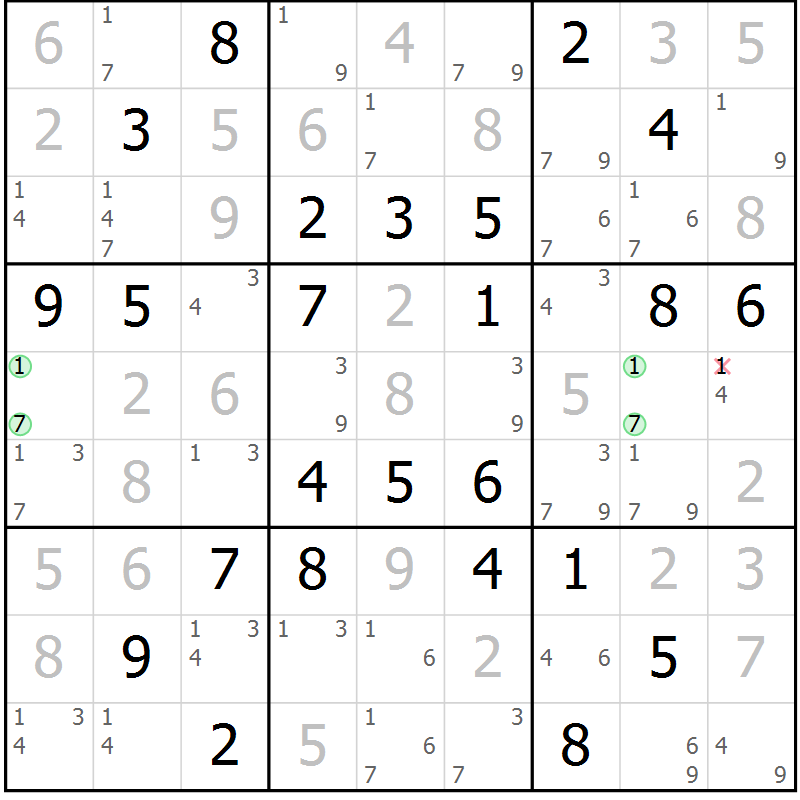 Position des candidats pour la solution de la Gr 32 page 35 du magazine de sudoku Maestro n° 085