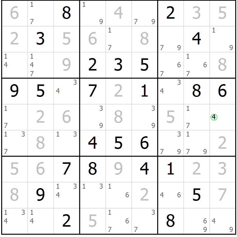 Position des candidats pour la solution de la Gr 32 page 35 du magazine de sudoku Maestro n° 085