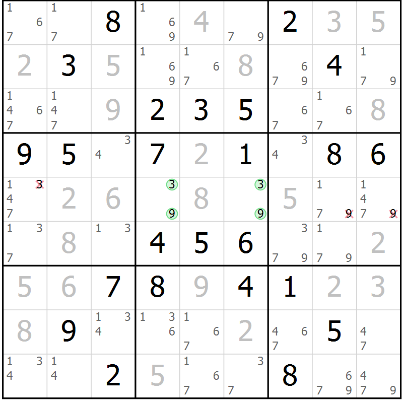 Position des candidats pour la solution de la Gr 32 page 35 du magazine de sudoku Maestro n° 085