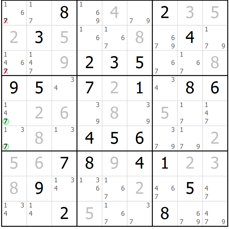 Position des candidats pour la solution de la Gr 32 page 35 du magazine de sudoku Maestro n° 085
