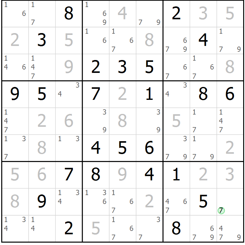 Position des candidats pour la solution de la Gr 32 page 35 du magazine de sudoku Maestro n° 085