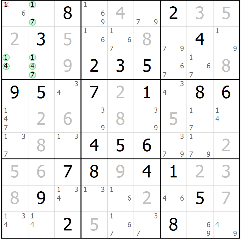 Position des candidats pour la solution de la Gr 32 page 35 du magazine de sudoku Maestro n° 085