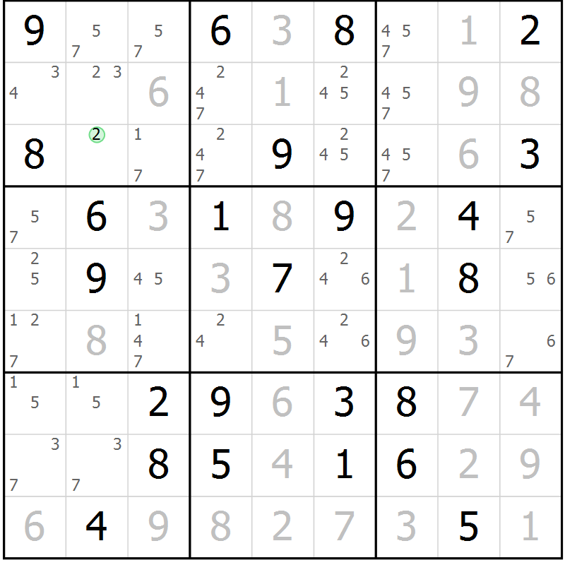 Position des candidats pour la solution de la Gr 33 page 36 du magazine de sudoku Maestro n° 085