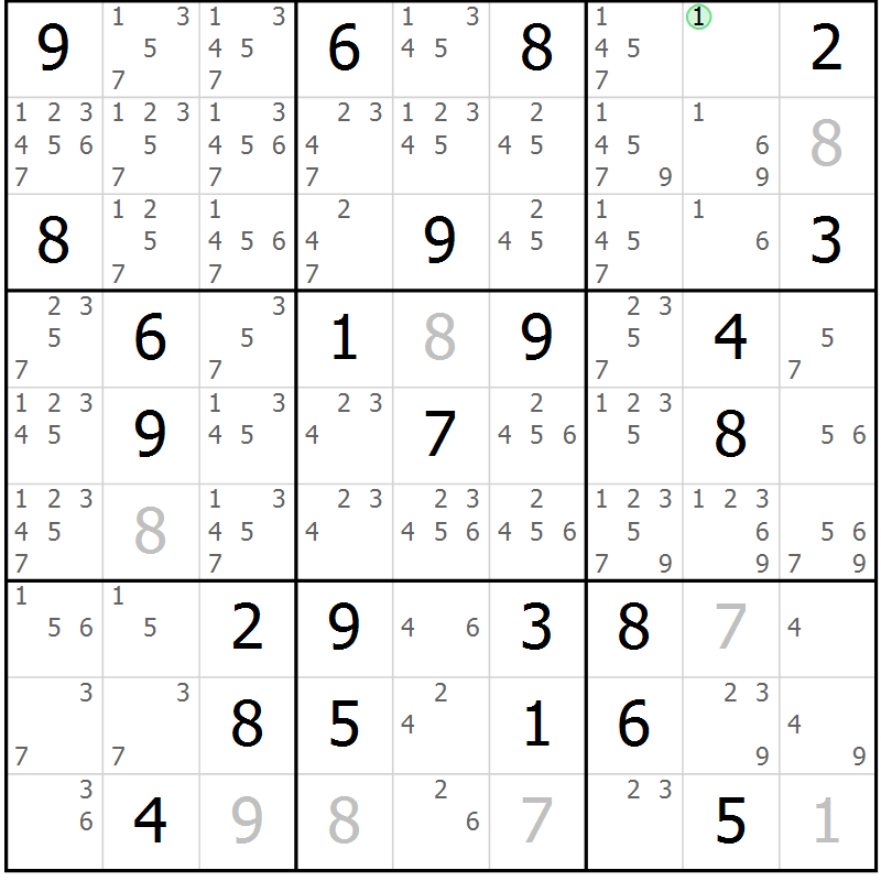 Position des candidats pour la solution de la Gr 33 page 36 du magazine de sudoku Maestro n° 085