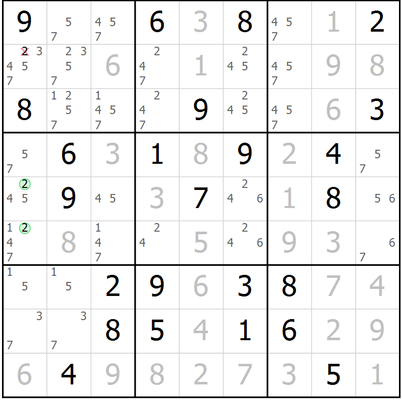 Position des candidats pour la solution de la Gr 33 page 36 du magazine de sudoku Maestro n° 085