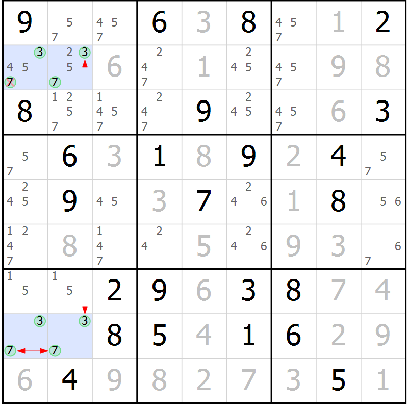 Position des candidats pour la solution de la Gr 33 page 36 du magazine de sudoku Maestro n° 085