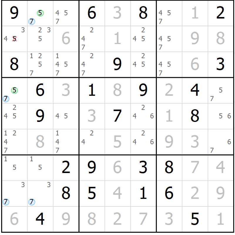 Position des candidats pour la solution de la Gr 33 page 36 du magazine de sudoku Maestro n° 085