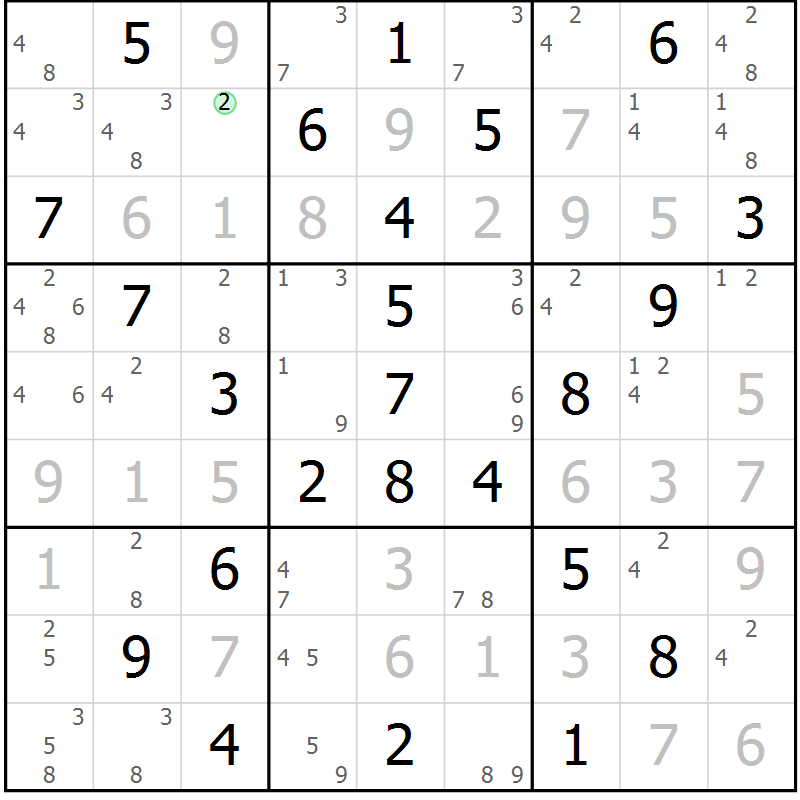 Position des candidats pour la solution de la Gr 34 page 37 du magazine de sudoku Maestro n° 085