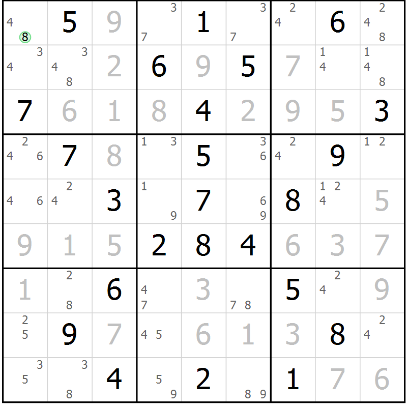Position des candidats pour la solution de la Gr 34 page 37 du magazine de sudoku Maestro n° 085