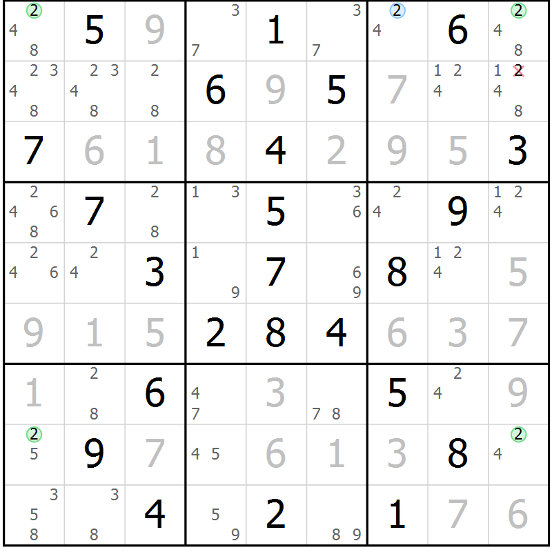Position des candidats pour la solution de la Gr 34 page 37 du magazine de sudoku Maestro n° 085