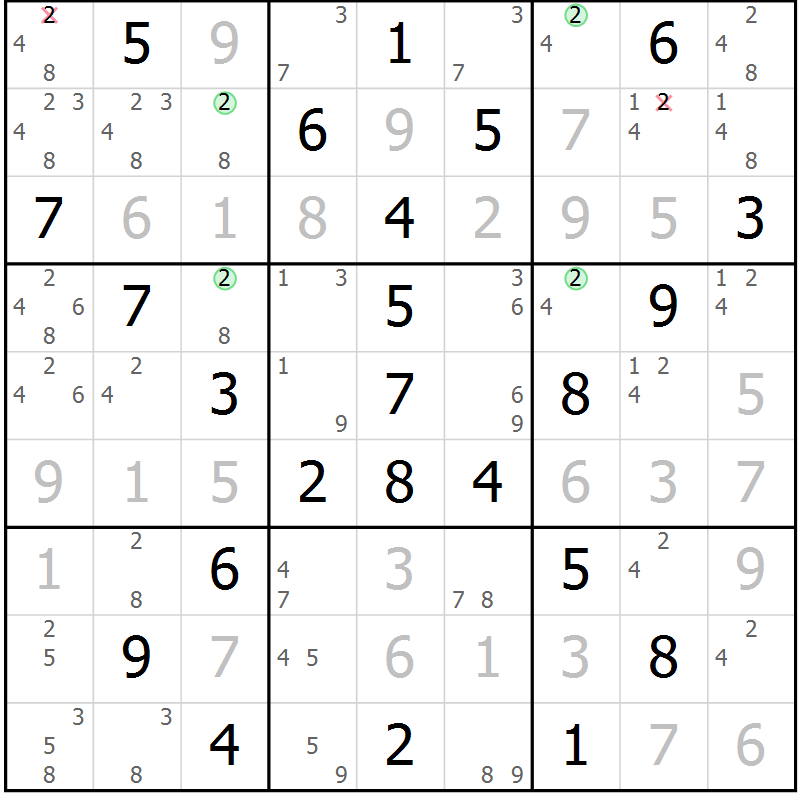 Position des candidats pour la solution de la Gr 34 page 37 du magazine de sudoku Maestro n° 085