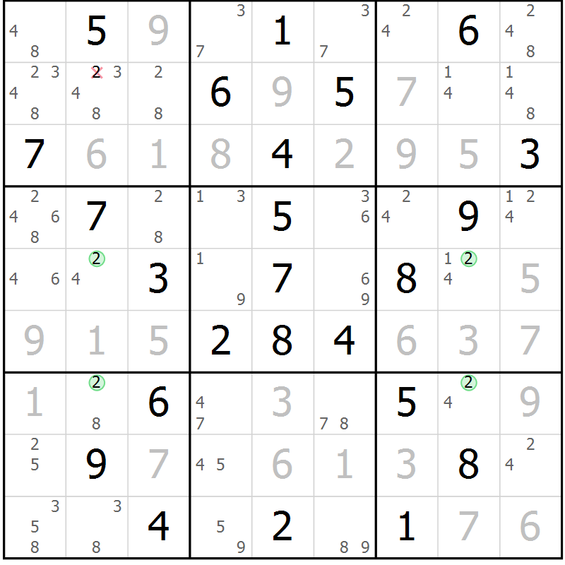 Position des candidats pour la solution de la Gr 34 page 37 du magazine de sudoku Maestro n° 085