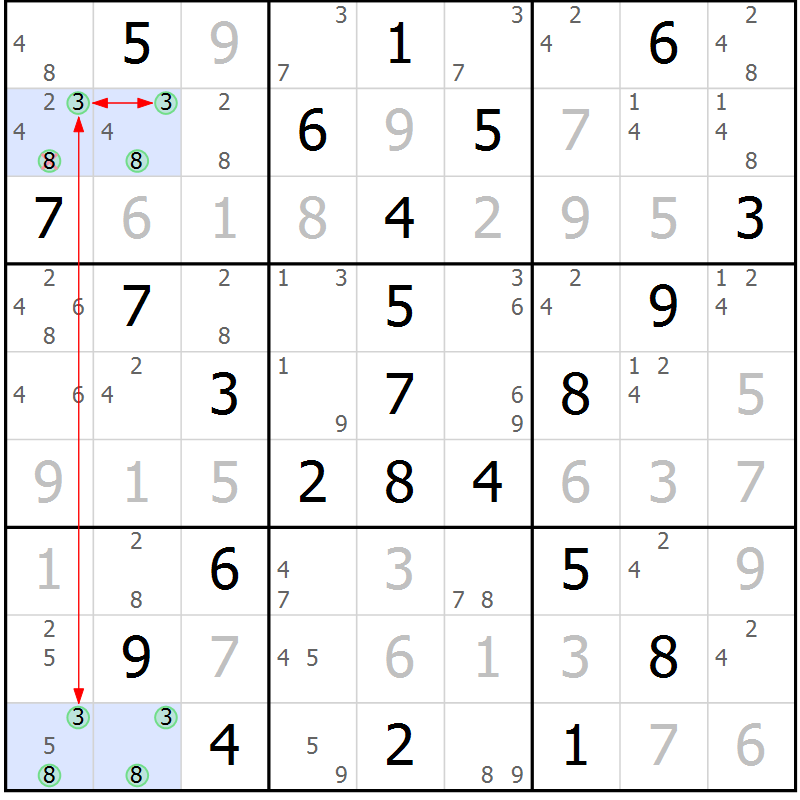 Position des candidats pour la solution de la Gr 34 page 37 du magazine de sudoku Maestro n° 085