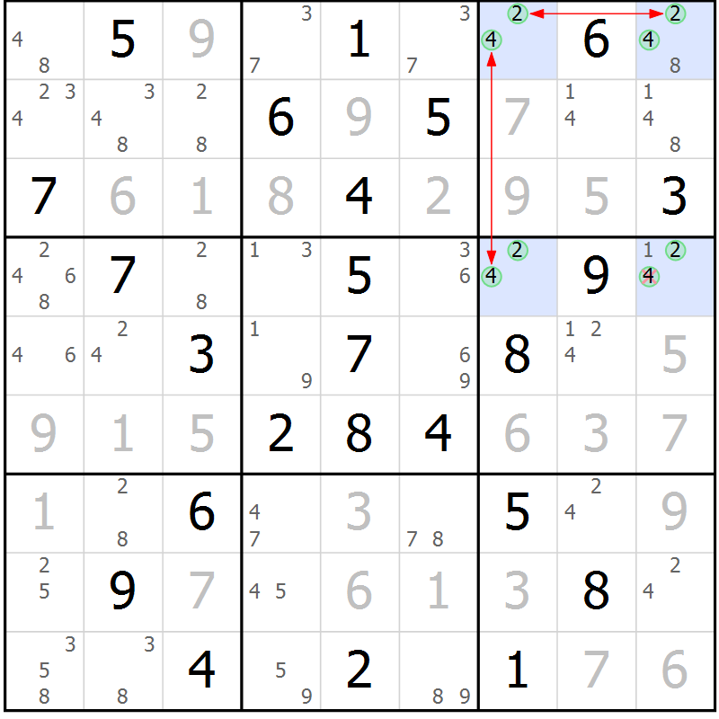 Position des candidats pour la solution de la Gr 34 page 37 du magazine de sudoku Maestro n° 085