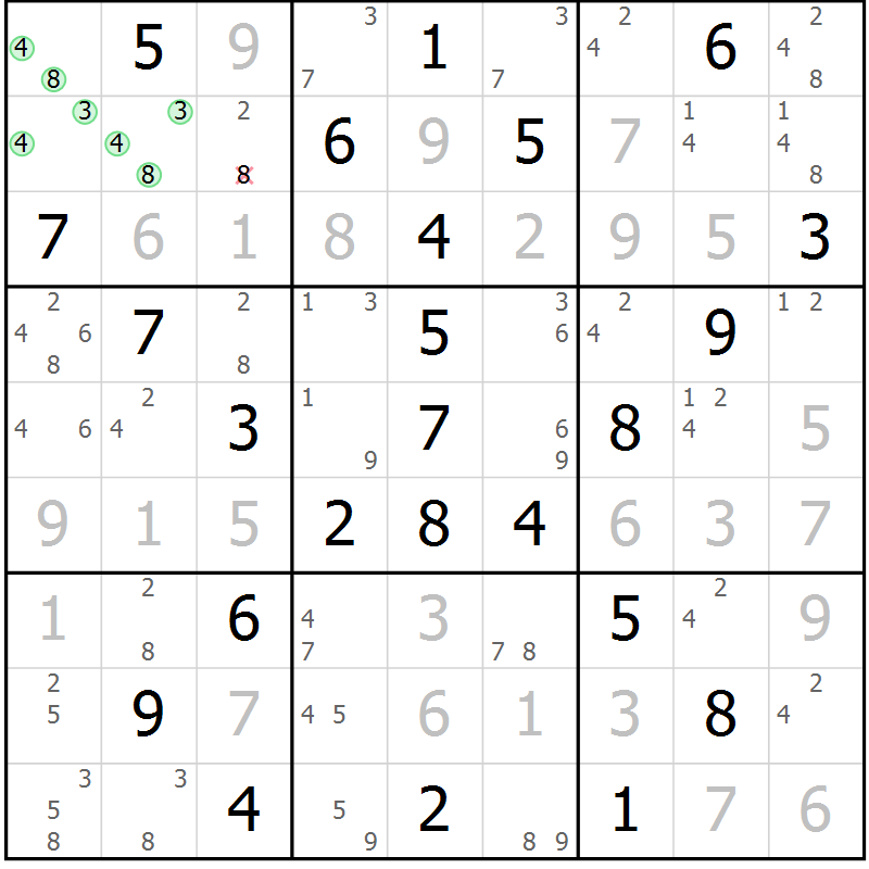 Position des candidats pour la solution de la Gr 34 page 37 du magazine de sudoku Maestro n° 085