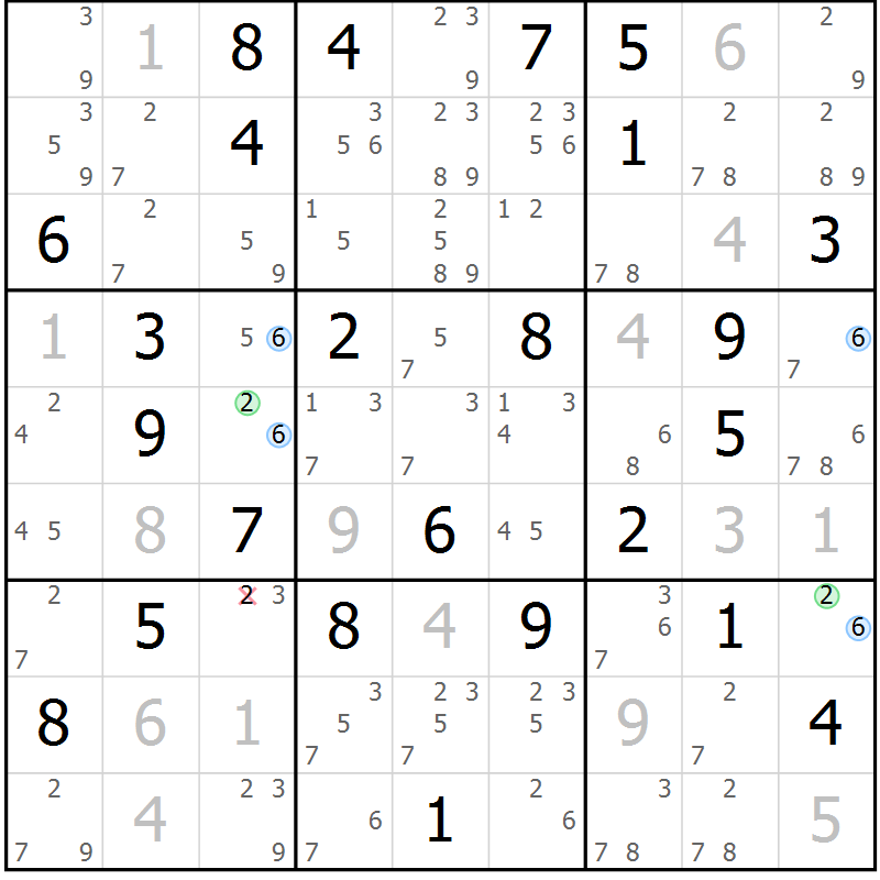 Position des candidats pour la solution de la Gr 35 page 38 du magazine de sudoku Maestro n° 085