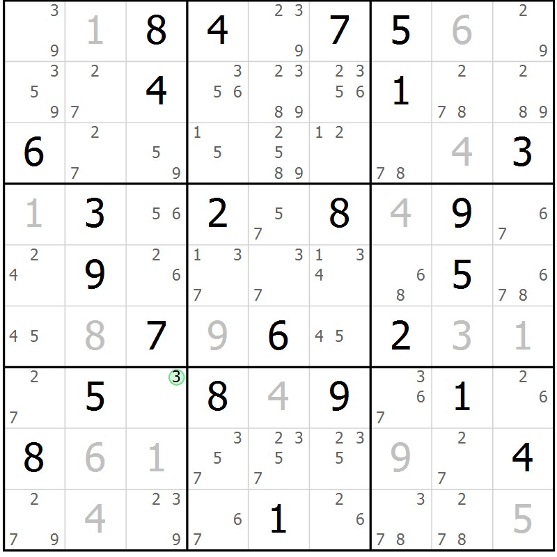 Position des candidats pour la solution de la Gr 35 page 38 du magazine de sudoku Maestro n° 085