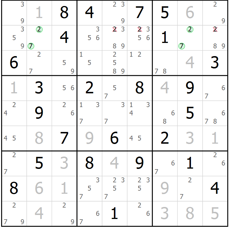 Position des candidats pour la solution de la Gr 35 page 38 du magazine de sudoku Maestro n° 085