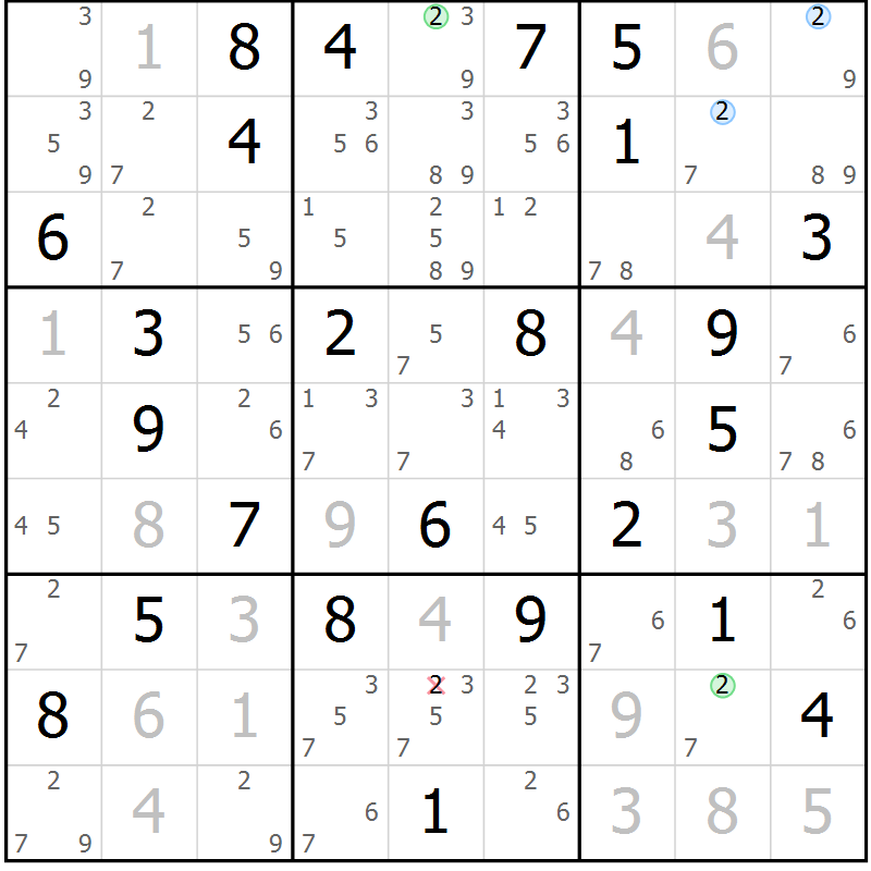 Position des candidats pour la solution de la Gr 35 page 38 du magazine de sudoku Maestro n° 085