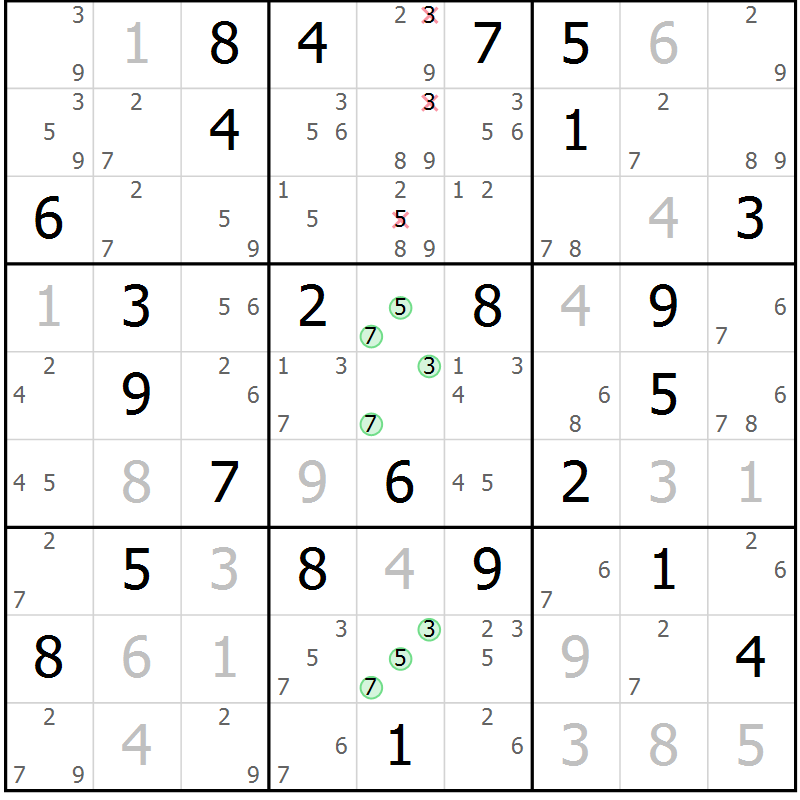 Position des candidats pour la solution de la Gr 35 page 38 du magazine de sudoku Maestro n° 085