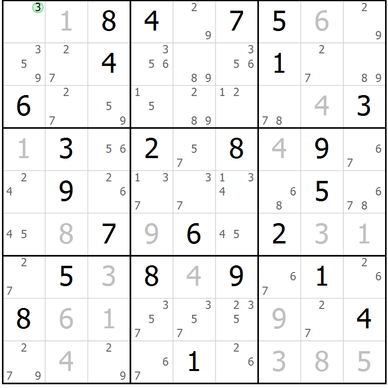 Position des candidats pour la solution de la Gr 35 page 38 du magazine de sudoku Maestro n° 085