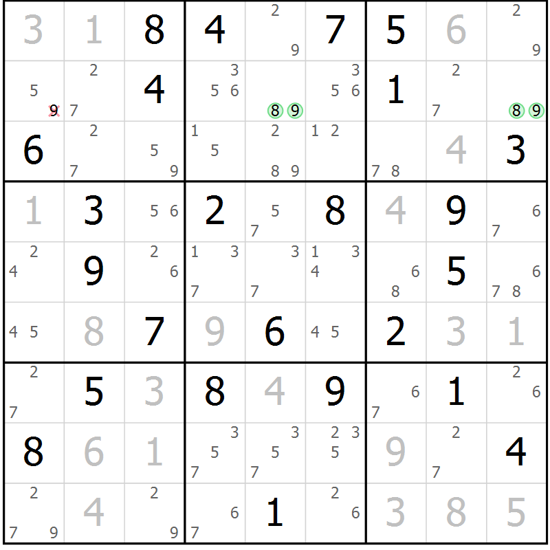 Position des candidats pour la solution de la Gr 35 page 38 du magazine de sudoku Maestro n° 085