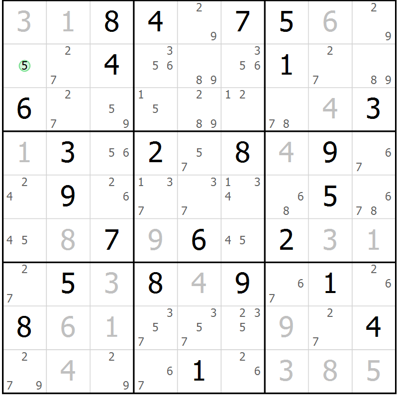 Position des candidats pour la solution de la Gr 35 page 38 du magazine de sudoku Maestro n° 085