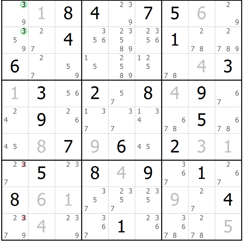 Position des candidats pour la solution de la Gr 35 page 38 du magazine de sudoku Maestro n° 085