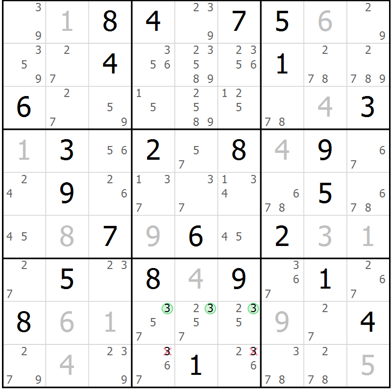 Position des candidats pour la solution de la Gr 35 page 38 du magazine de sudoku Maestro n° 085