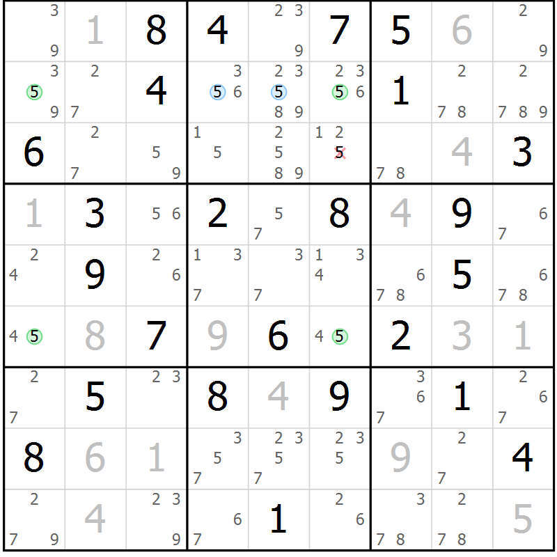 Position des candidats pour la solution de la Gr 35 page 38 du magazine de sudoku Maestro n° 085