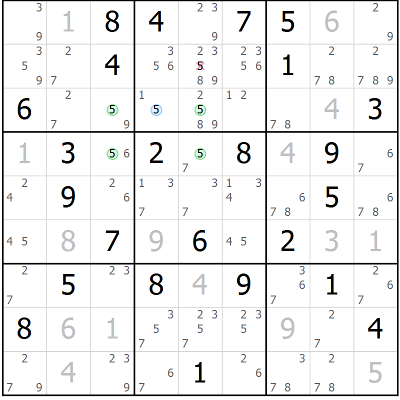 Position des candidats pour la solution de la Gr 35 page 38 du magazine de sudoku Maestro n° 085