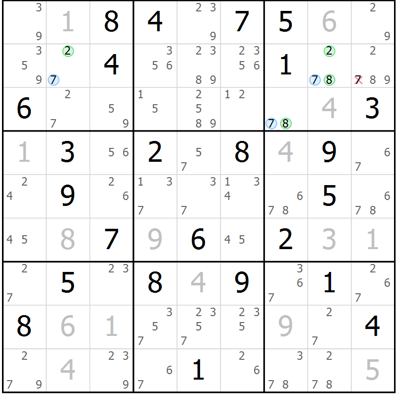 Position des candidats pour la solution de la Gr 35 page 38 du magazine de sudoku Maestro n° 085