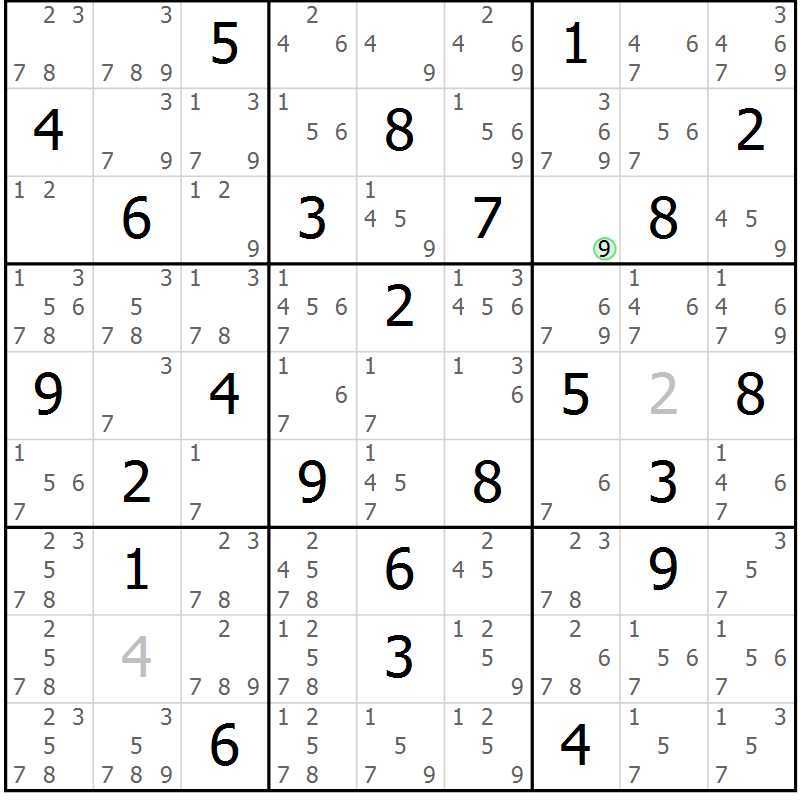 Position des candidats pour la solution de la Gr 36 page 39 du magazine de sudoku Maestro n° 085
