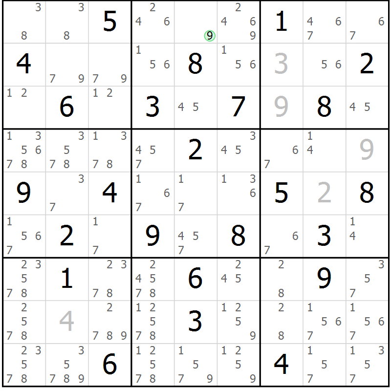 Position des candidats pour la solution de la Gr 36 page 39 du magazine de sudoku Maestro n° 085