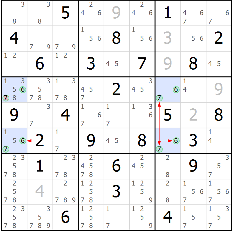 Position des candidats pour la solution de la Gr 36 page 39 du magazine de sudoku Maestro n° 085