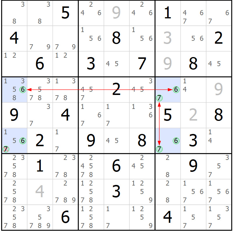 Position des candidats pour la solution de la Gr 36 page 39 du magazine de sudoku Maestro n° 085
