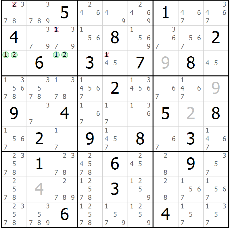 Position des candidats pour la solution de la Gr 36 page 39 du magazine de sudoku Maestro n° 085