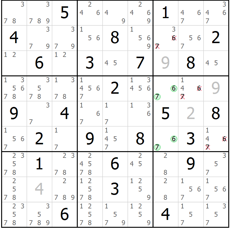Position des candidats pour la solution de la Gr 36 page 39 du magazine de sudoku Maestro n° 085