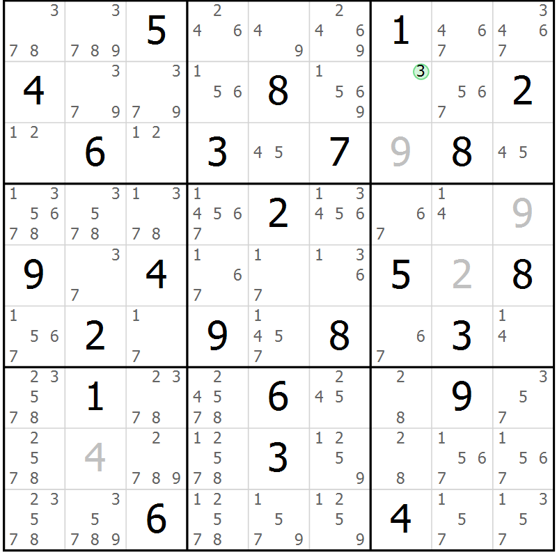 Position des candidats pour la solution de la Gr 36 page 39 du magazine de sudoku Maestro n° 085
