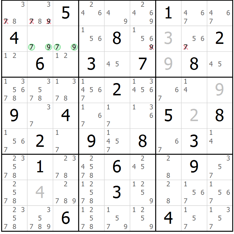 Position des candidats pour la solution de la Gr 36 page 39 du magazine de sudoku Maestro n° 085