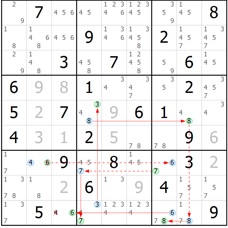Position des candidats pour la solution de la Gr 37 page 40 du magazine de sudoku Maestro n° 085