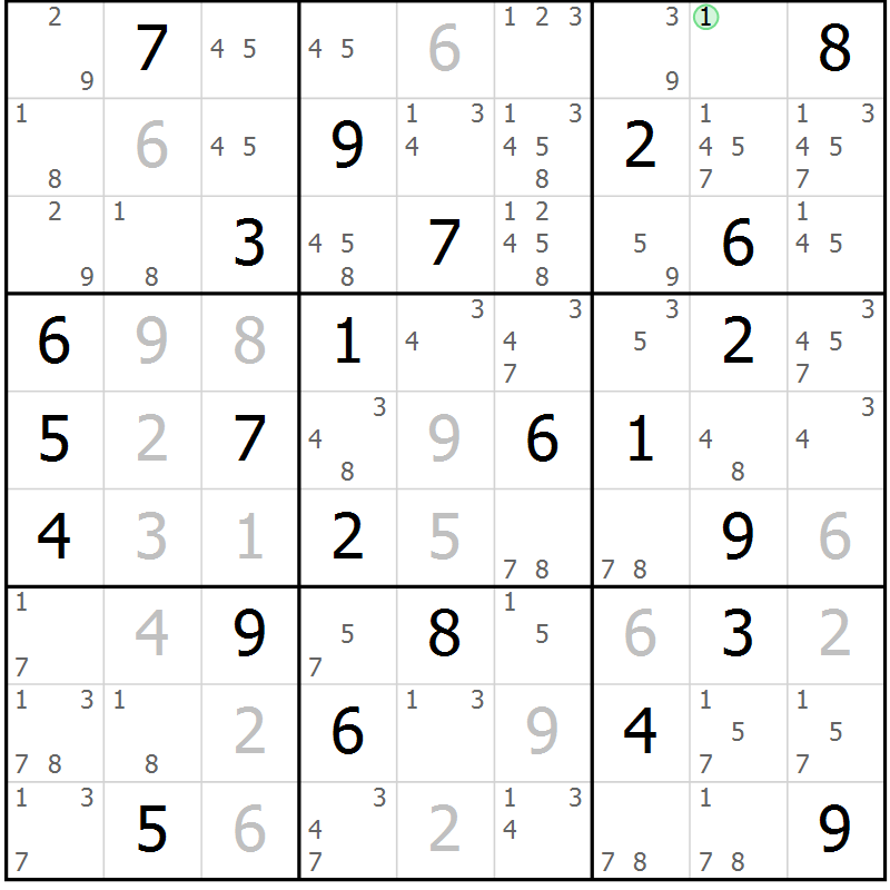Position des candidats pour la solution de la Gr 37 page 40 du magazine de sudoku Maestro n° 085