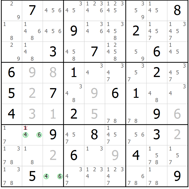 Position des candidats pour la solution de la Gr 37 page 40 du magazine de sudoku Maestro n° 085