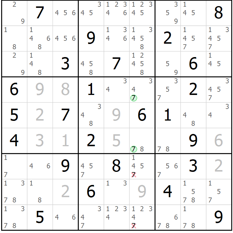 Position des candidats pour la solution de la Gr 37 page 40 du magazine de sudoku Maestro n° 085